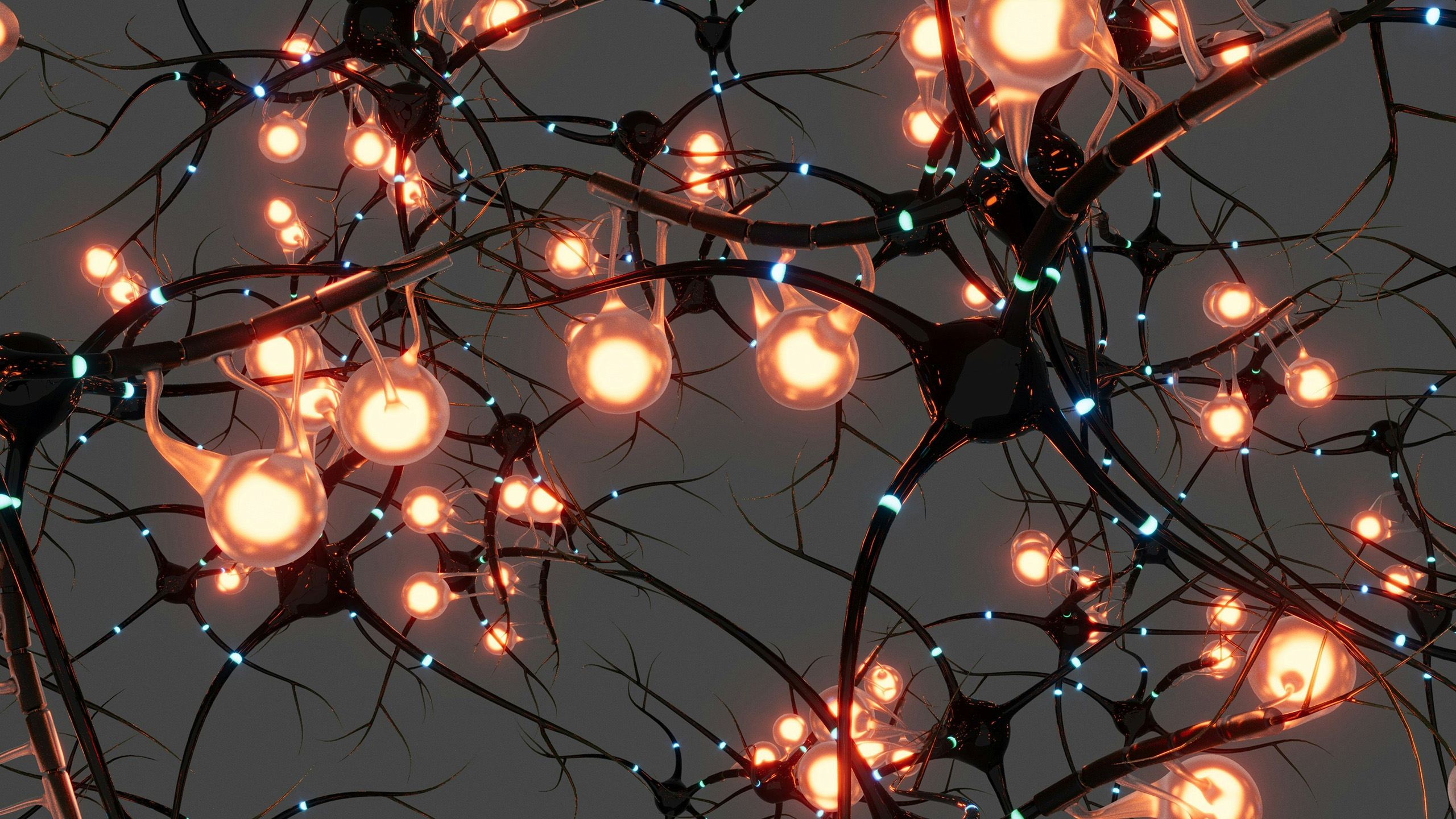 A collection of lightbulbs interwoven in the pattern of nerves in the brain